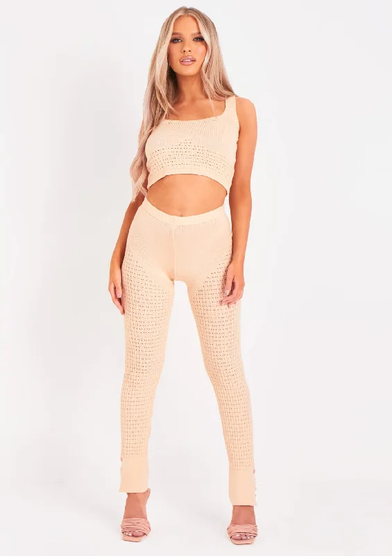 hand knitted women cardigan with artisanal charmAlma Beige Fine Knit Leggings