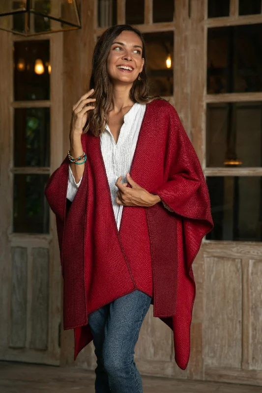 organic cotton women cardigan for an eco - friendly choiceAndean Vistas in Wine Reversible Alpaca Blend Ruana in Tomato and Wine organic cotton women cardigan for an eco - friendly choiceAndean Vistas in Wine Reversible Alpaca Blend Ruana in Tomato and Wine