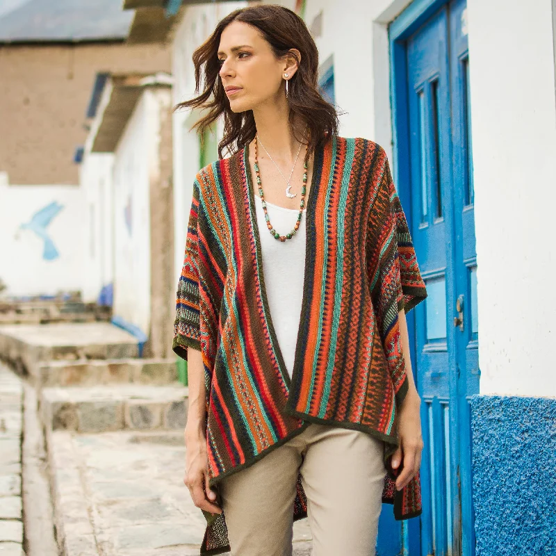 oversized women cardigan for a trendy and cozy lookDesert Strata Red and Multi-Color Striped Acrylic Knit Ruana oversized women cardigan for a trendy and cozy lookDesert Strata Red and Multi-Color Striped Acrylic Knit Ruana