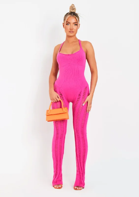 cashmere blend women cardigan for a luxurious feelEva Pink Laddered Knitted Seam Jumpsuit cashmere blend women cardigan for a luxurious feelEva Pink Laddered Knitted Seam Jumpsuit