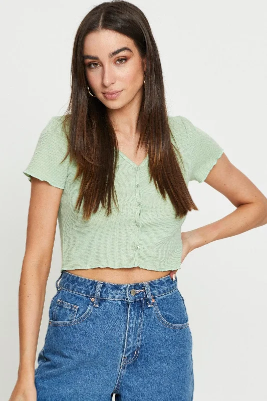 cropped women cardigan to pair with high - waisted jeansGreen Crop Cardigan Short Sleeve Waffle cropped women cardigan to pair with high - waisted jeansGreen Crop Cardigan Short Sleeve Waffle
