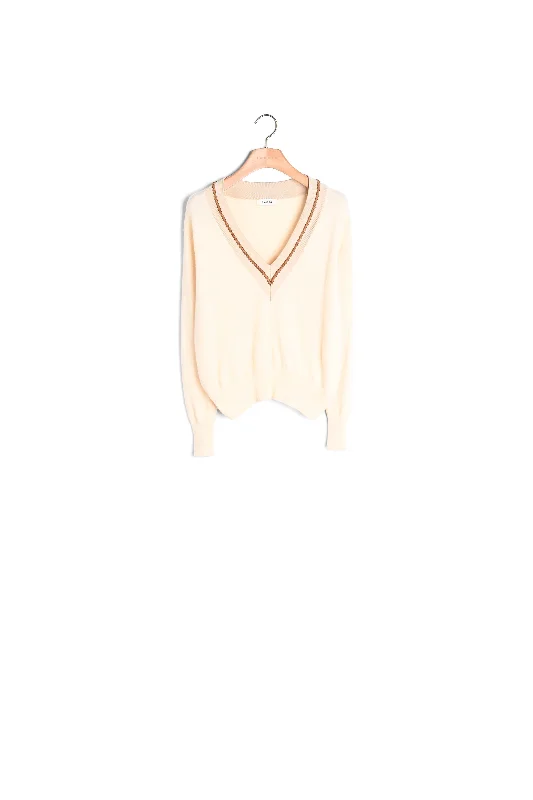 oversized women cardigan for a trendy and cozy lookPull au col V contrasté