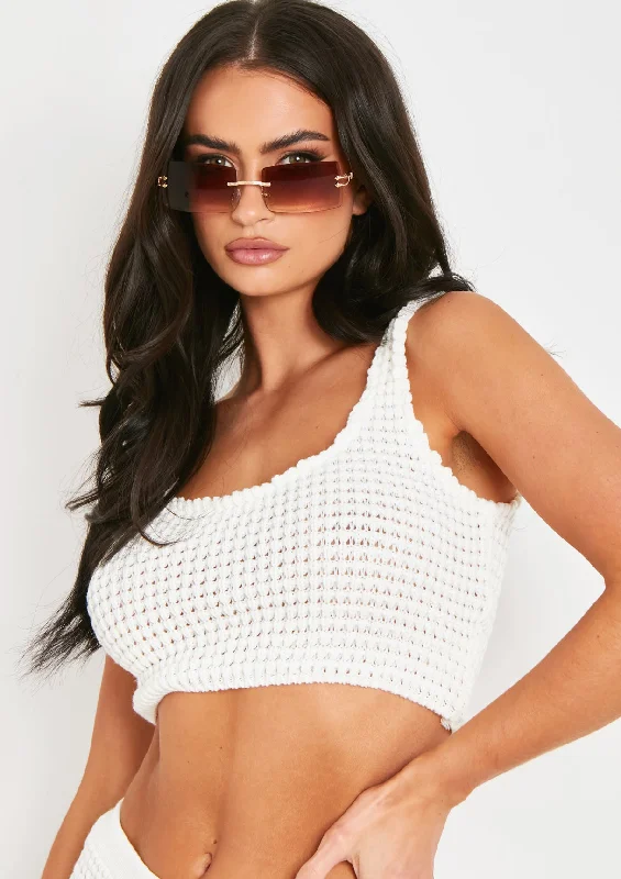 machine washable women cardigan for easy careLaurel Ivory Crochet Knit Crop Top