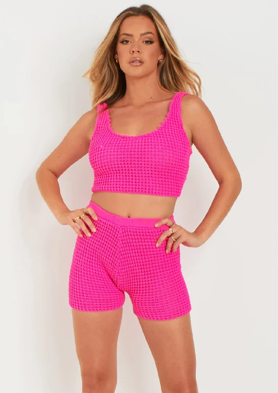 long length women cardigan with side slitsLaurel Pink Crochet Knit Crop Top