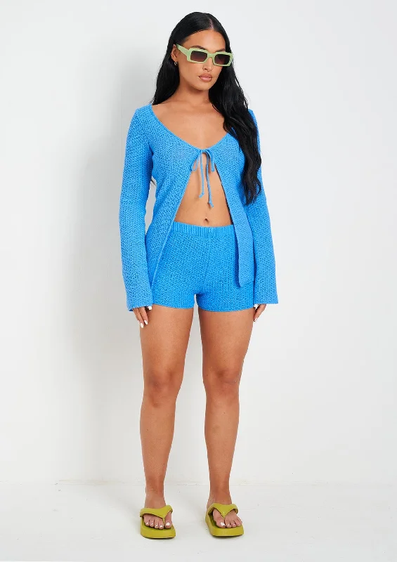 maternity women cardigan for expecting momsMelody Blue Crochet Knit Cardi
