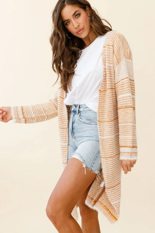 color block women cardigan with bold huesMoon Shine Fuzzy Knit Long Cardigan Striped Beige color block women cardigan with bold huesMoon Shine Fuzzy Knit Long Cardigan Striped Beige