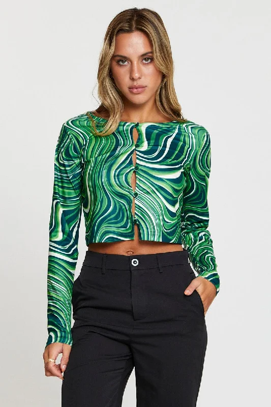 color block women cardigan with bold huesPrint Crop Cardigan Long Sleeve Round Neck