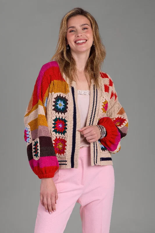 machine washable women cardigan for easy careSquare Checkered Multi Pattern Cardigan machine washable women cardigan for easy careSquare Checkered Multi Pattern Cardigan