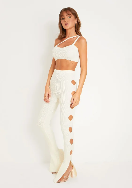 sequin embellished women cardigan for special occasionsTessa Cream Knitted Split Hem Trousers sequin embellished women cardigan for special occasionsTessa Cream Knitted Split Hem Trousers