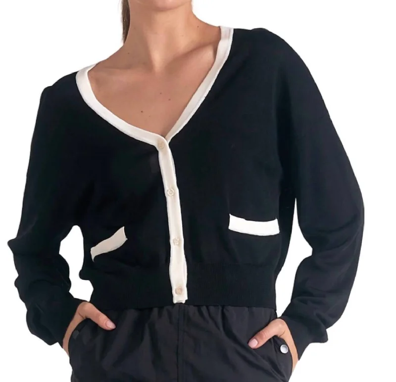 lightweight women cardigan for spring and fallAccent Trimmed Cardigan In Black/white lightweight women cardigan for spring and fallAccent Trimmed Cardigan In Black/white