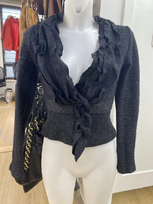 Women's Sequined Trimmed Sweater in Gold for a Glamorous Party LookBCBG Max Azria wool blend open cardi XS Women's Sequined Trimmed Sweater in Gold for a Glamorous Party LookBCBG Max Azria wool blend open cardi XS