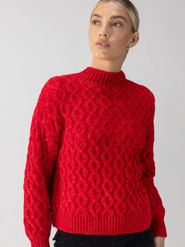 Women's Sequined Trimmed Sweater in Gold for a Glamorous Party LookCable Mock Neck Sweater Mars Red Women's Sequined Trimmed Sweater in Gold for a Glamorous Party LookCable Mock Neck Sweater Mars Red
