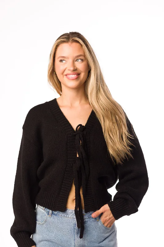 Plus Size Women's Pocket - Detail Sweater in Olive Green for a Practical and Fashionable PieceCasey Tie Sweater in Black Plus Size Women's Pocket - Detail Sweater in Olive Green for a Practical and Fashionable PieceCasey Tie Sweater in Black