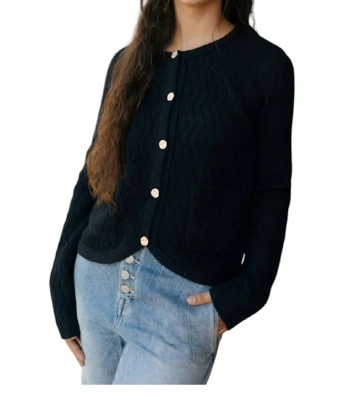 color block women cardigan with bold huesChevron Button Down Cardigan In Black