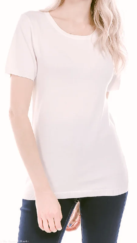 Women's Cropped Cable - Knit Merino Wool Sweater in Beige for a Trendy Fall OutfitClara Scoop neck Short Sleeve Knit Sweater (4 COLORWAYS)