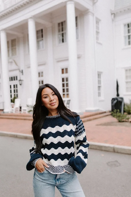 Plus Size Women's Striped Cotton - Blend Sweater in Navy and White for a Nautical ThemeCoast is Clear Sweater Plus Size Women's Striped Cotton - Blend Sweater in Navy and White for a Nautical ThemeCoast is Clear Sweater