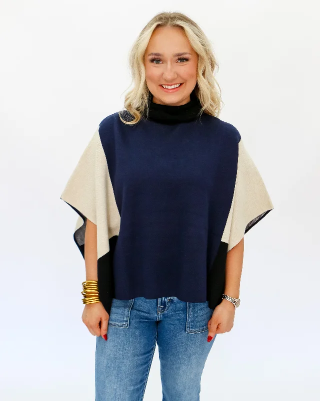Women's Cropped Cable - Knit Merino Wool Sweater in Beige for a Trendy Fall OutfitColorblock Poncho Women's Cropped Cable - Knit Merino Wool Sweater in Beige for a Trendy Fall OutfitColorblock Poncho