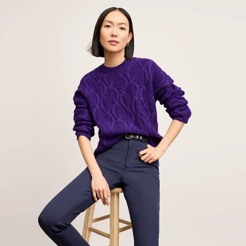 Women's Cropped Cable - Knit Merino Wool Sweater in Beige for a Trendy Fall OutfitKiki Sweater - Cable Knit :: Ube