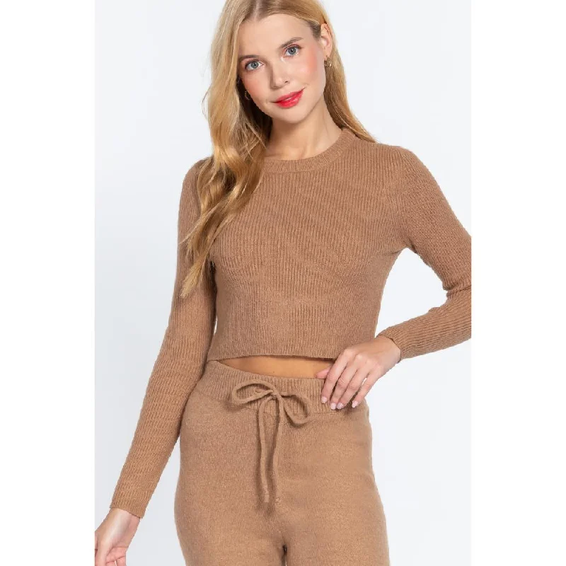 Women's Sheer Lace - Trimmed Sweater in Cream for a Delicate and Elegant AppearanceLong Slv Crew Neck Sweater Top Women's Sheer Lace - Trimmed Sweater in Cream for a Delicate and Elegant AppearanceLong Slv Crew Neck Sweater Top