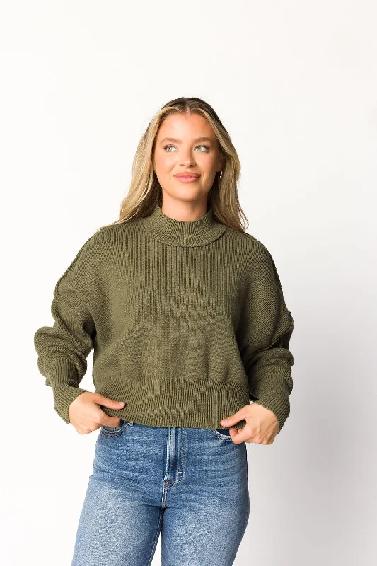 Women's Cable - Knit Sweater Dress in Brown for a Stylish and Comfortable One - Piece OptionMarnie Mockneck Sweater in Dusty Olive Women's Cable - Knit Sweater Dress in Brown for a Stylish and Comfortable One - Piece OptionMarnie Mockneck Sweater in Dusty Olive
