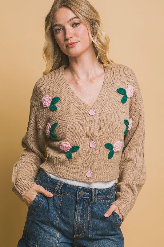lightweight women cardigan for spring and fallMid cropped flower cardigan