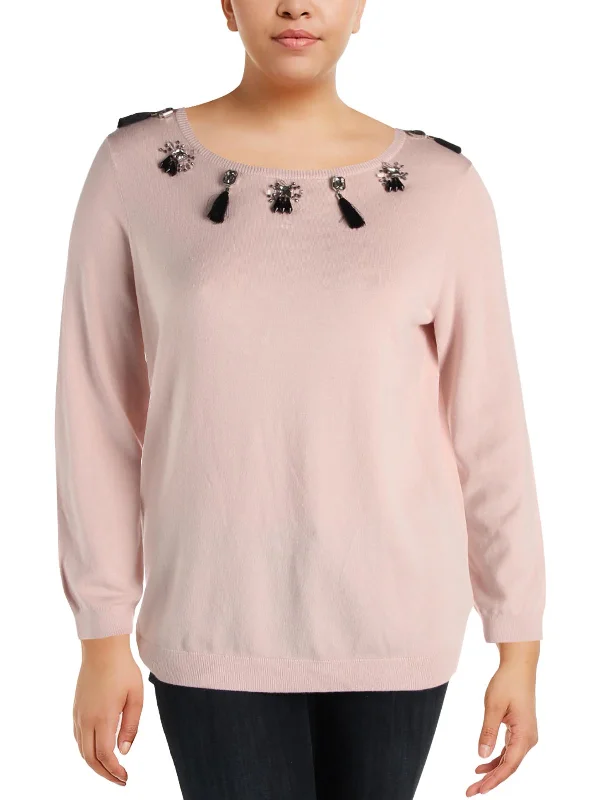 Women's Sequined Trimmed Sweater in Gold for a Glamorous Party LookPlus Womens Jeweled Tassel Trim Pullover Sweater Women's Sequined Trimmed Sweater in Gold for a Glamorous Party LookPlus Womens Jeweled Tassel Trim Pullover Sweater