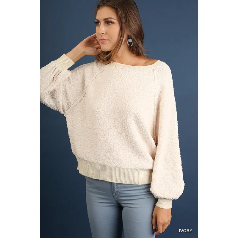 Plus Size Women's Open - Front Cardigan Sweater in Burgundy with Buttons for a Stylish LayerPuff Sleeve Boat Neck Sweater Plus Size Women's Open - Front Cardigan Sweater in Burgundy with Buttons for a Stylish LayerPuff Sleeve Boat Neck Sweater