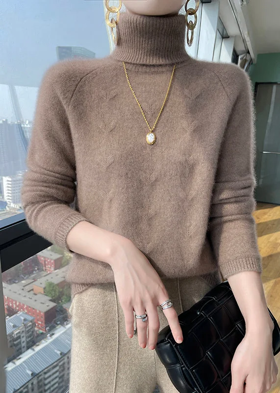 Oversized Chunky Knit Women's Cashmere Sweater in Ivory for a Cozy Winter LookSimple Light Camel Hign Neck Thick Woolen Short Sweater Winter Oversized Chunky Knit Women's Cashmere Sweater in Ivory for a Cozy Winter LookSimple Light Camel Hign Neck Thick Woolen Short Sweater Winter