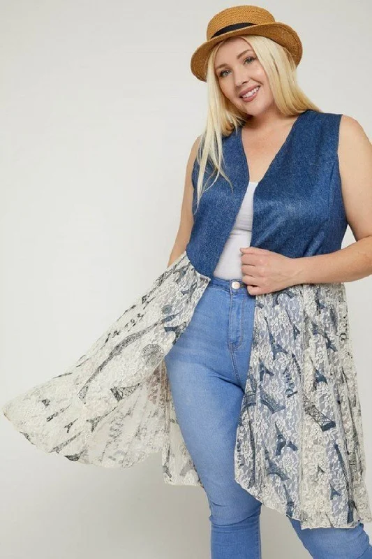 oversized women cardigan for a trendy and cozy lookSleeveless, Lace Cardigan