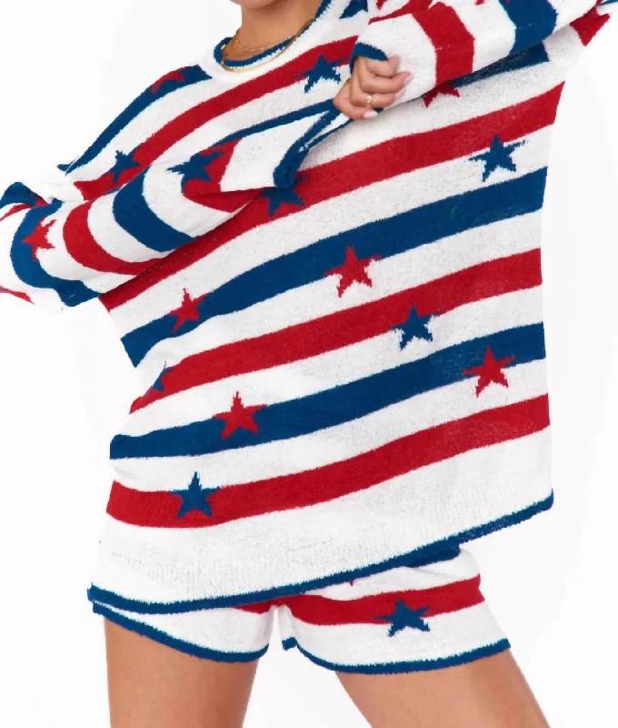 Women's Cable - Knit Sweater Dress in Brown for a Stylish and Comfortable One - Piece OptionStars & Stripes Go To Sweater In White Multi Women's Cable - Knit Sweater Dress in Brown for a Stylish and Comfortable One - Piece OptionStars & Stripes Go To Sweater In White Multi