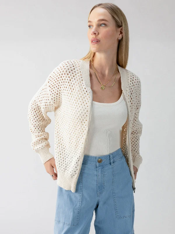 Women's Sheer Lace - Trimmed Sweater in Cream for a Delicate and Elegant AppearanceStepping Out Bomber Sweater Jacket Eco Natural Women's Sheer Lace - Trimmed Sweater in Cream for a Delicate and Elegant AppearanceStepping Out Bomber Sweater Jacket Eco Natural