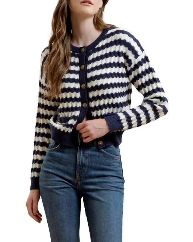 cashmere blend women cardigan for a luxurious feelStripe Cardigan In Navy