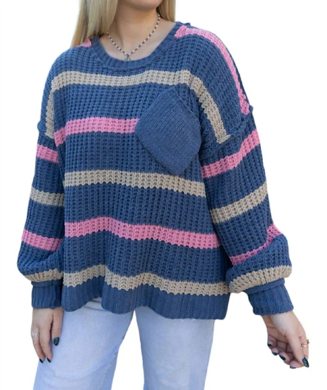 Plus Size Women's Embroidered Floral Patterned Sweater in White for a Spring - Inspired LookStriped Over The Shoulder Sweater In Blue Plus Size Women's Embroidered Floral Patterned Sweater in White for a Spring - Inspired LookStriped Over The Shoulder Sweater In Blue