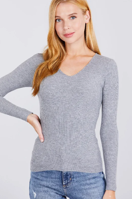 Plus Size Women's Pocket - Detail Sweater in Olive Green for a Practical and Fashionable PieceV-neck Viscose Rib Sweater Plus Size Women's Pocket - Detail Sweater in Olive Green for a Practical and Fashionable PieceV-neck Viscose Rib Sweater