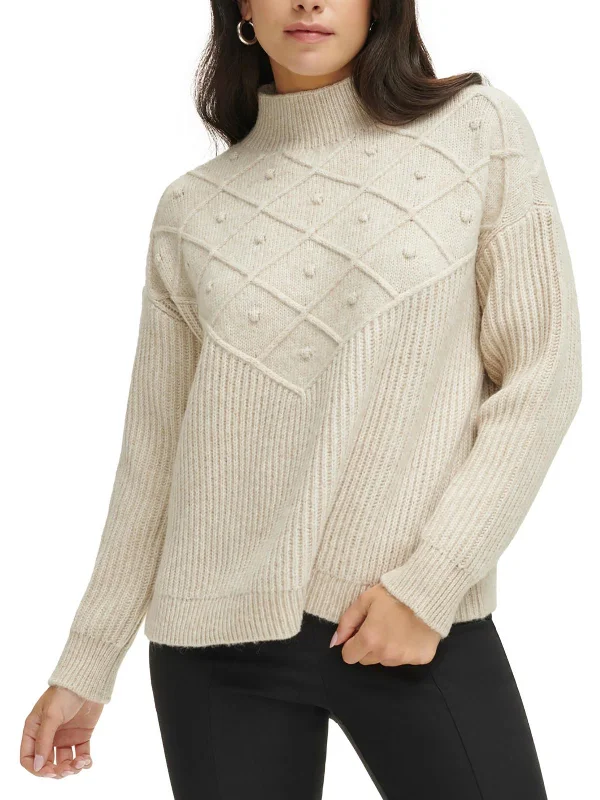 Oversized Chunky Knit Women's Cashmere Sweater in Ivory for a Cozy Winter LookWomens Popcorn Stitch Mock Neck Pullover Sweater Oversized Chunky Knit Women's Cashmere Sweater in Ivory for a Cozy Winter LookWomens Popcorn Stitch Mock Neck Pullover Sweater