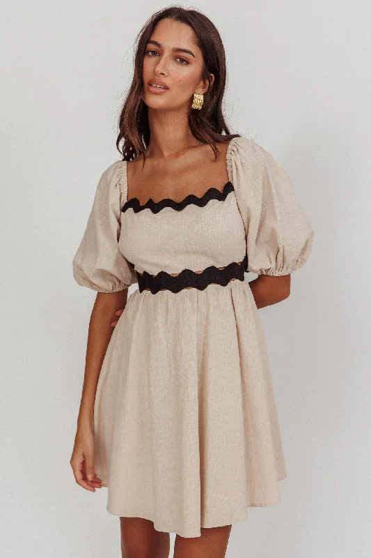 Mermaid - Style Women Dress with a Fitted Silhouette for Special OccasionsAkali Puff Sleeve A-line Mini Dress Oat