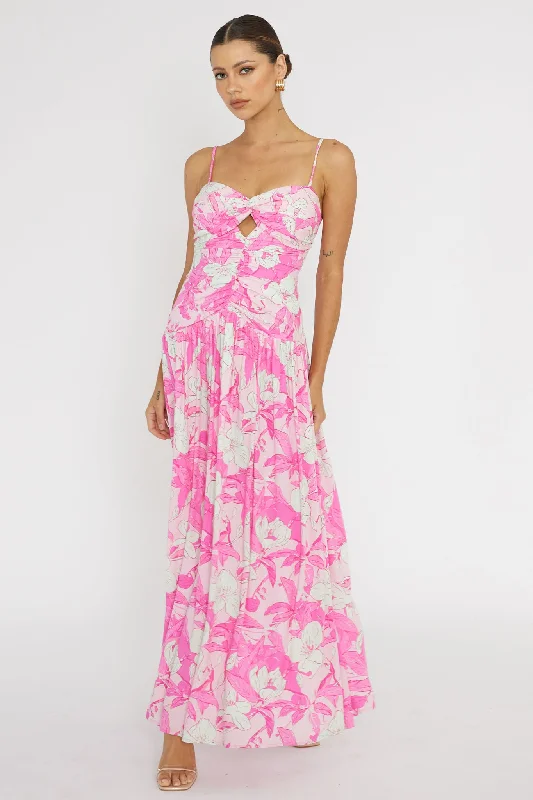Wrap - Style Women Dress with Adjustable Fit for All Body TypesAmanie Ruched Waist Maxi Dress Pink Wrap - Style Women Dress with Adjustable Fit for All Body TypesAmanie Ruched Waist Maxi Dress Pink