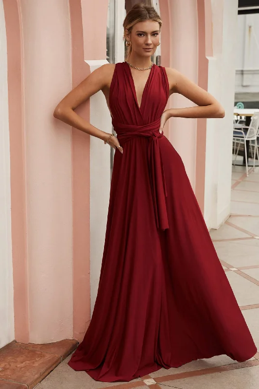 Pleated Women Dress with a Timeless and Elegant TextureAriana Multiway Maxi Dress Maroon Pleated Women Dress with a Timeless and Elegant TextureAriana Multiway Maxi Dress Maroon
