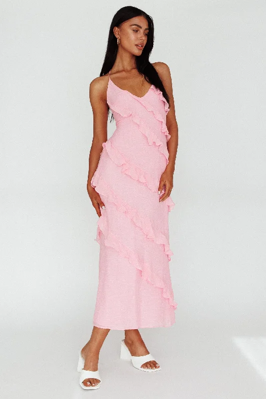 Mermaid - Style Women Dress with a Fitted Silhouette for Special OccasionsArrabel Halterneck Ruffle Maxi Dress Pink Mermaid - Style Women Dress with a Fitted Silhouette for Special OccasionsArrabel Halterneck Ruffle Maxi Dress Pink
