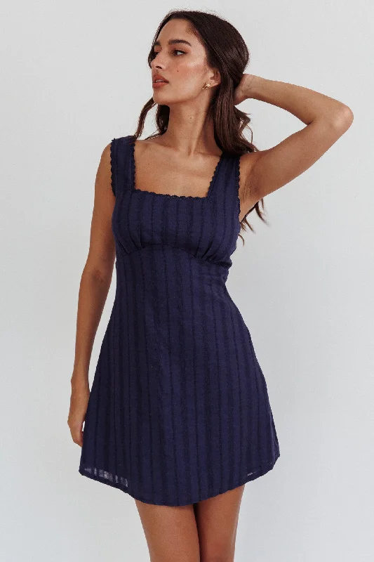 Wrap - Style Women Dress with Adjustable Fit for All Body TypesAura Girl Square Neckline Mini Dress Navy Wrap - Style Women Dress with Adjustable Fit for All Body TypesAura Girl Square Neckline Mini Dress Navy