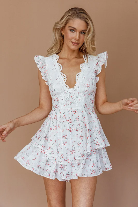 Plus Size Women Dress with a Flattering A - Line Cut for Comfort and StyleAylina Scalloped Lace Romper Floral Red Plus Size Women Dress with a Flattering A - Line Cut for Comfort and StyleAylina Scalloped Lace Romper Floral Red
