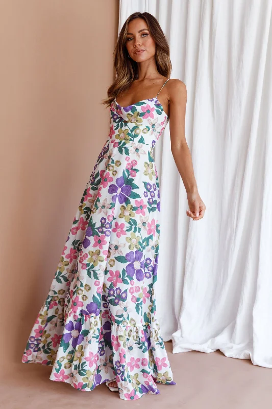Strapless Women Dress with a Built - in Bra for Comfort and SupportBeachside Flounce Hem Maxi Dress White Floral Strapless Women Dress with a Built - in Bra for Comfort and SupportBeachside Flounce Hem Maxi Dress White Floral