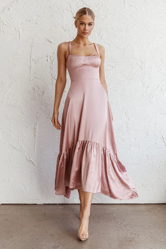 Lace - Embellished Women Dress for an Elegant and Sophisticated AppearanceBelle De Jour Flounce Hem Midi Dress Blush Lace - Embellished Women Dress for an Elegant and Sophisticated AppearanceBelle De Jour Flounce Hem Midi Dress Blush