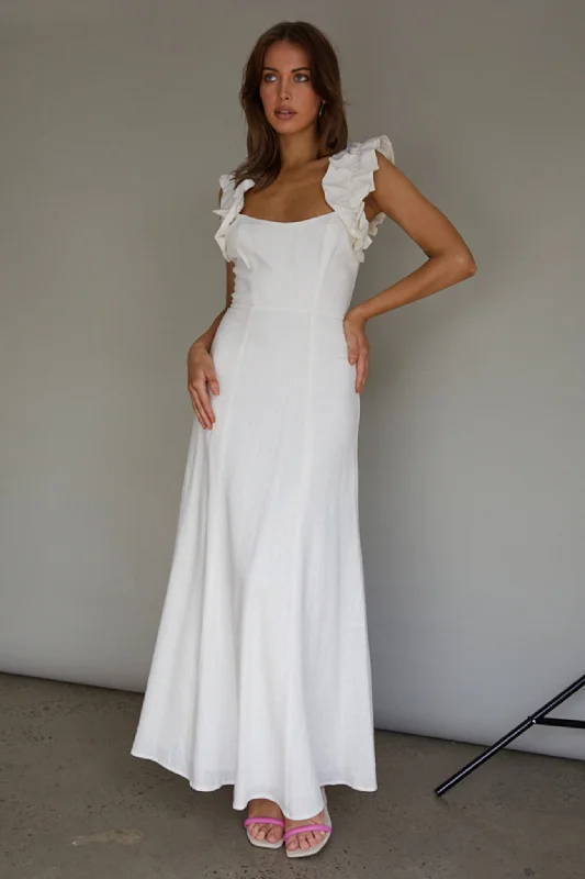 Wrap - Style Women Dress with Adjustable Fit for All Body TypesBronte Ruffle Strap Midi Dress Cream Wrap - Style Women Dress with Adjustable Fit for All Body TypesBronte Ruffle Strap Midi Dress Cream