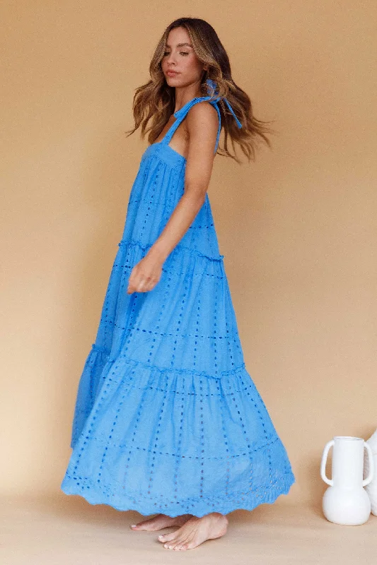 Sleeveless Women Dress in Bright Colors for Summer PartiesBrynna Tied Shoulder Maxi Dress Blue