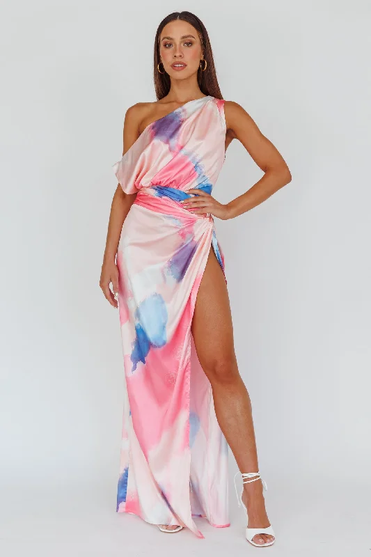 Halter Neck Women Dress to Show Off the Shoulders and NecklineCharm Me Thigh Split Maxi Dress Pink/Blue Halter Neck Women Dress to Show Off the Shoulders and NecklineCharm Me Thigh Split Maxi Dress Pink/Blue