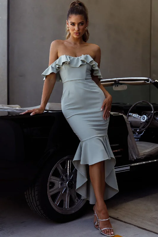 Wrap - Style Women Dress with Adjustable Fit for All Body TypesCloud 9 Bardot Neckline Corset Back Dress Sage Wrap - Style Women Dress with Adjustable Fit for All Body TypesCloud 9 Bardot Neckline Corset Back Dress Sage