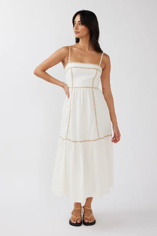 Little Black Women Dress with Sequins for a Glamorous Night OutConfidante Piping Trim Midi Dress White Little Black Women Dress with Sequins for a Glamorous Night OutConfidante Piping Trim Midi Dress White