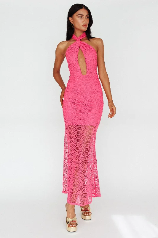 Strapless Women Dress with a Built - in Bra for Comfort and SupportCosta Halterneck Midi Dress Pink Strapless Women Dress with a Built - in Bra for Comfort and SupportCosta Halterneck Midi Dress Pink