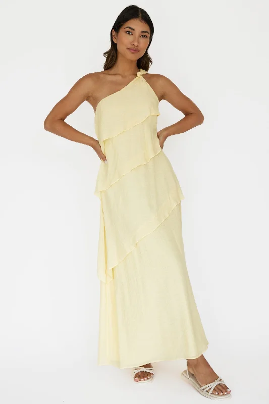 Long - Sleeve Women Dress in Velvet for a Luxurious Winter LookDelwyn One-Shoulder Maxi Dress Yellow Long - Sleeve Women Dress in Velvet for a Luxurious Winter LookDelwyn One-Shoulder Maxi Dress Yellow
